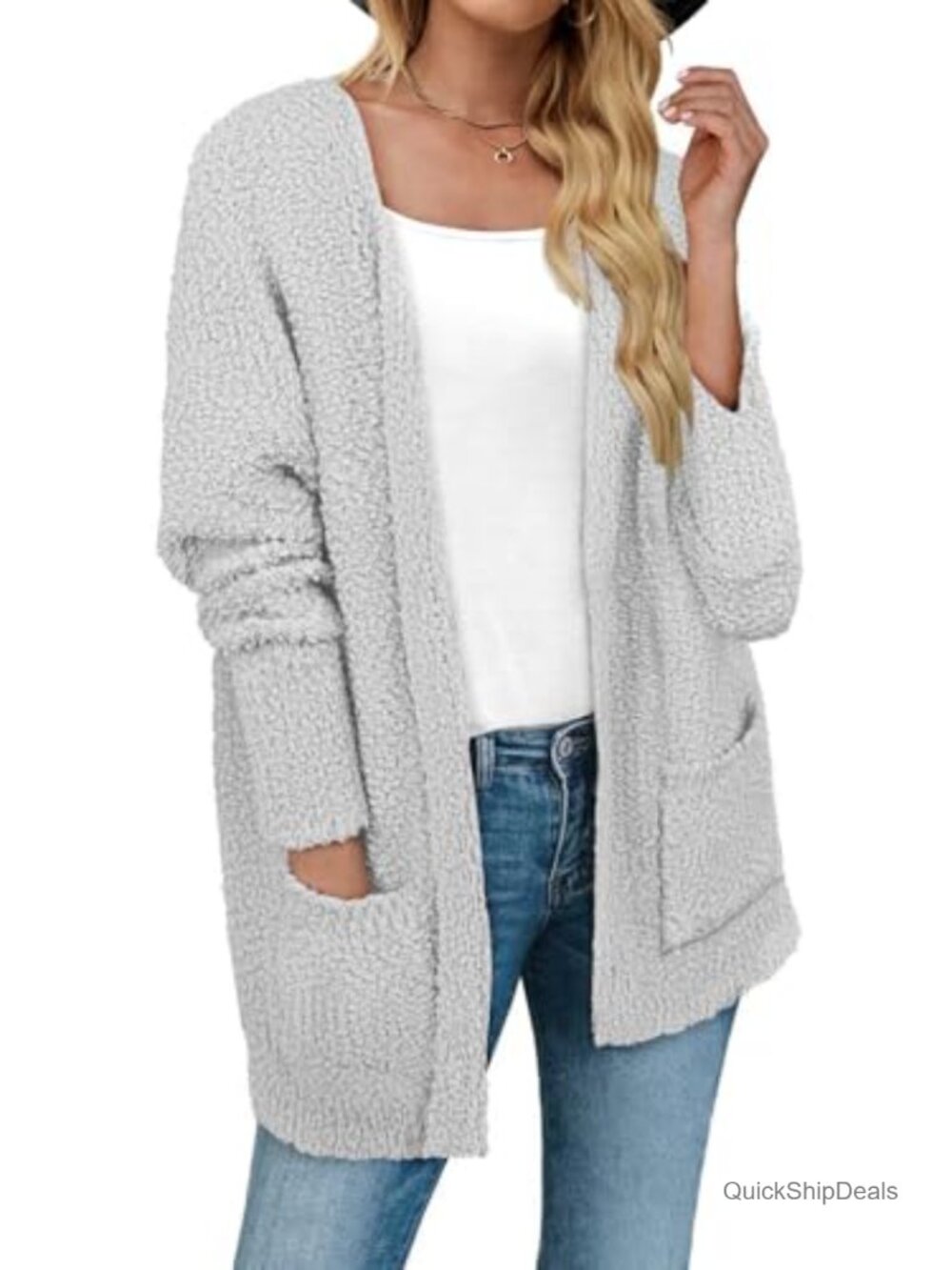 Womens Fuzzy Knit Cardigan Open Front Long Sweater Fall Winter Sherpa Fleece